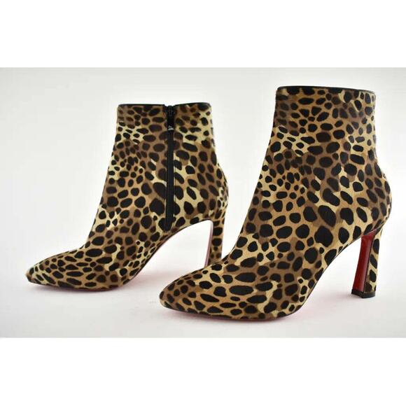 Christian Louboutin So Eleonor 85 Black Brown Leopard Pony Ankle Heel Boot 37.5 - Picture 9 of 11